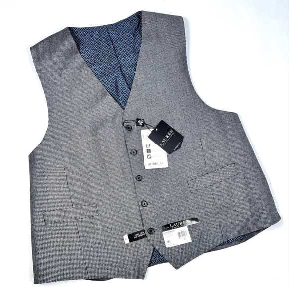 NWT LAUREN Ralph Lauren Gray Houndstooth Vest XL 100% Wool